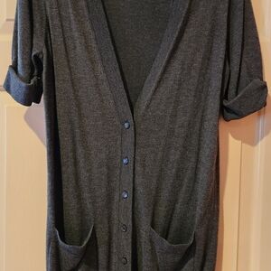 LOFT Dark Gray Button-Up Cardigan